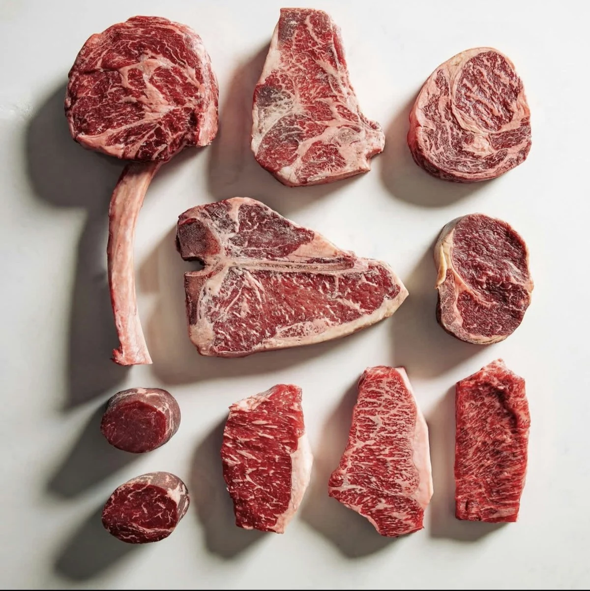 An assortment of beef cuts laid out together